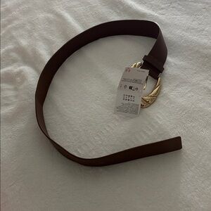 Elegant Brown Belt with Gold Buckle